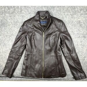 Cole Haan Women's Wing Collar Chocolate Brown 100% Lambskin Jacket Size XS